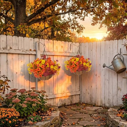 2 Set Artificial Outdoor Fall Flowers with Hanging Basket (2 Count)