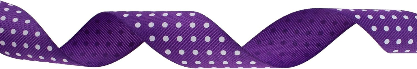 Polka Dot Grosgrain Ribbon 25 Yard Each Roll 100% Polyester (1", Purple) - Crafty Corner