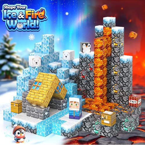 110PCS Large Magnetic Blocks Ice Fire World Magnet Building Toys for Kids (110 Count)