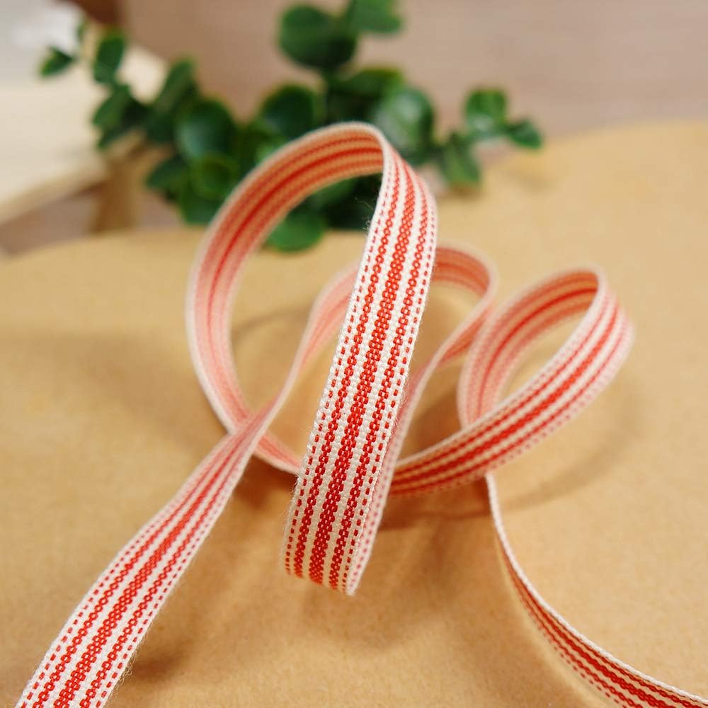 CT CRAFT LLC Ivory Cotton Red Stripes Ribbon 3/8" x 10 Yards for Home Décor Gift Present Wrapping DIY Crafts Birthday Wedding Bouquet Christmas - Crafty Corner