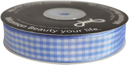 Light Blue Gingham Plaid Checked Ribbon 25 Yard Each Roll 100% Polyester (5/8", Light Blue) - Crafty Corner