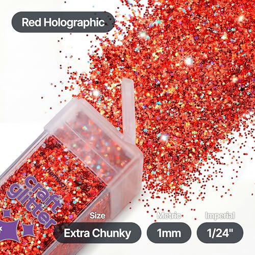 Craft Glitter Shaker Red Holographic 130g Extra Chunky (3.8 Ounce)