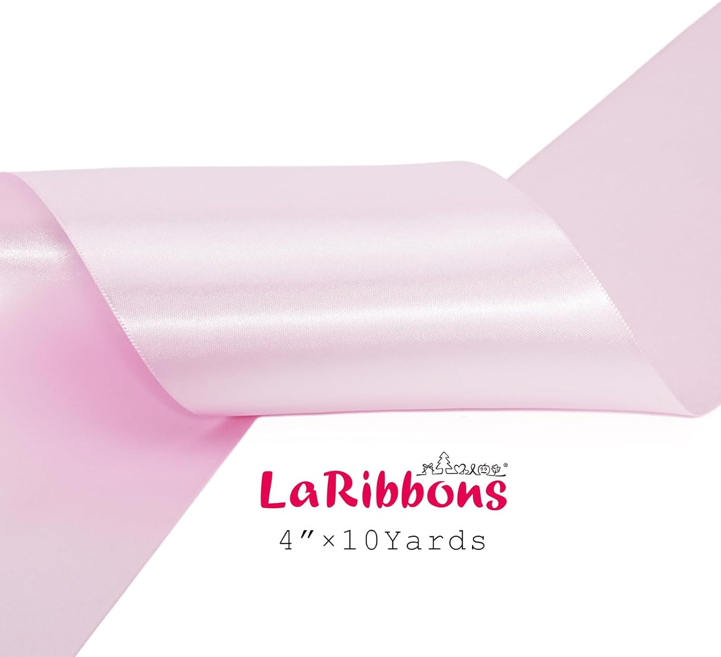 LaRibbons Light Pink Satin Ribbon 4 Inch 10 Yards Double Faced Luxury Light Pink Silk Ribbon for Gift Wrapping Flower Bouquets Bow Christmas Wedding Party Decoration - Crafty Corner