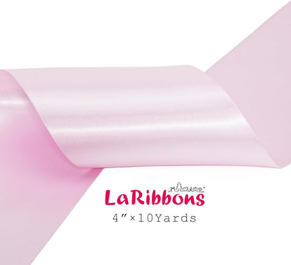 LaRibbons Light Pink Satin Ribbon 4 Inch 10 Yards Double Faced Luxury Light Pink Silk Ribbon for Gift Wrapping Flower Bouquets Bow Christmas Wedding Party Decoration - Crafty Corner