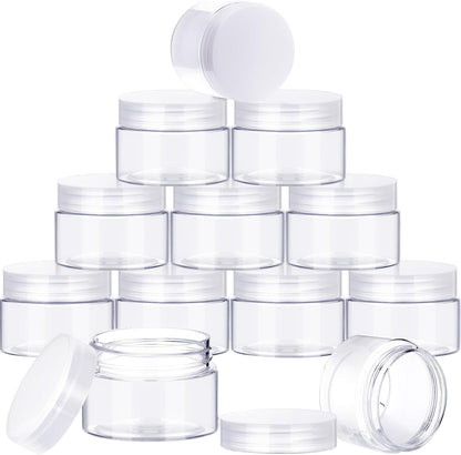 SATINIOR 12 Pack 32 oz Plastic Container Jars with Lids Round Clear Travel Cosmetic Container Slime Jars for Toiletries, Lotion, Cream, Ointments, Makeup, Rhinestone, Samples, Kitchen Storage(Clear)