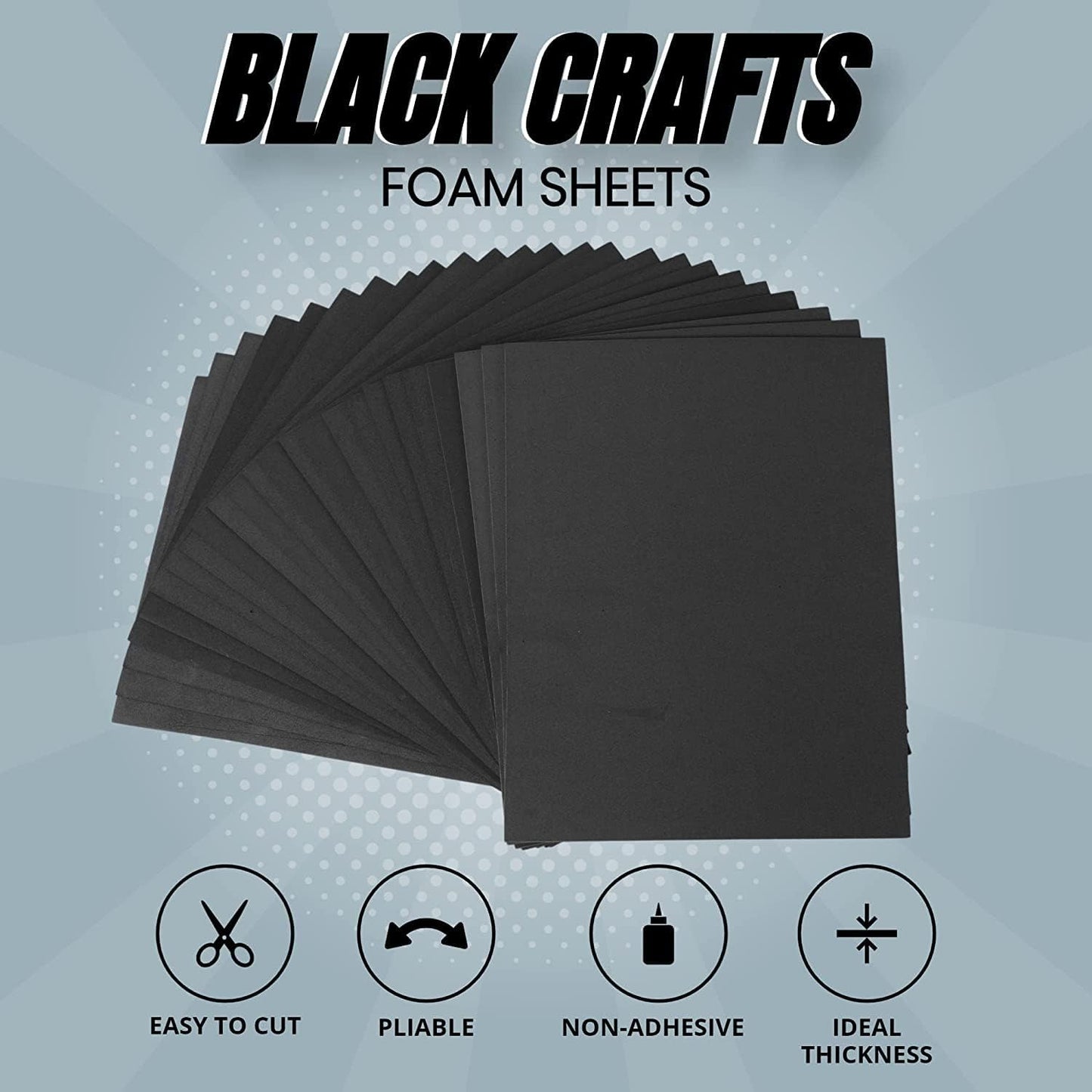 24 Ct Sheets Black EVA Cosplay Foam in 9” x 12’’ Sheets; High Density Thick Foam 85 kg/m³, 6mm (1/4”); Great for Costumes, Props, Armor, Masks, Arts and Crafts Projects - Crafty Corner