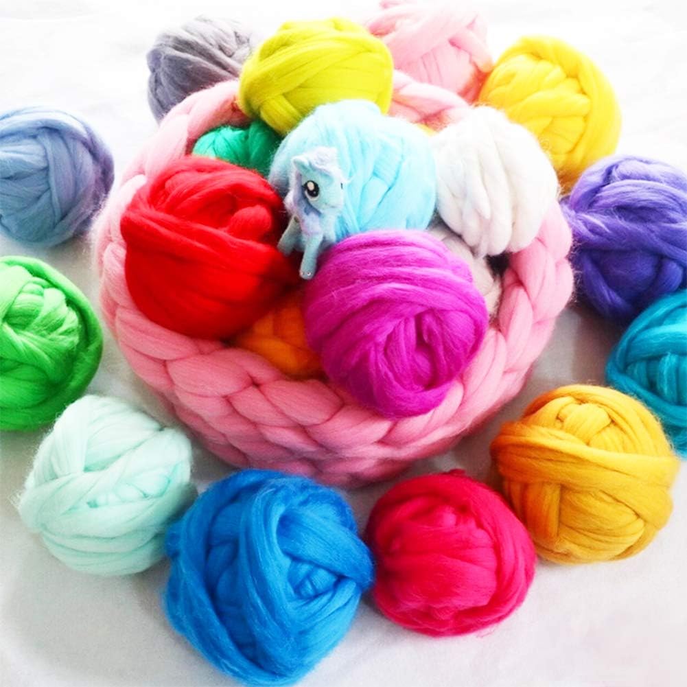 3.53oz Wool Roving Yarn, Fiber Roving Wool Top, Wool Felting Supplies, Chunky Yarn, Spinning Wools Roving for Needle Felting Wet DIY Hand Spinning (Light Blue)
