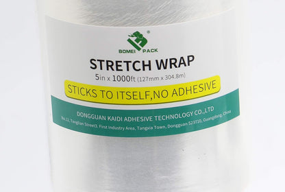 BOMEI PACK Industrial Mini Clear Stretch Wrap with Handle 5" 1000ft 80 Gauge for Pallet Wrap, Durable Self-Adhering Plastic Wrap for Packing, Moving, Heavy Duty (1)