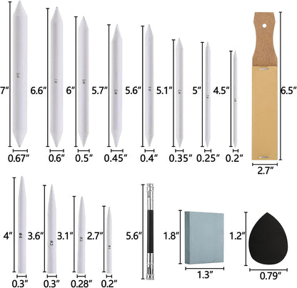 43 PCS Blending Stumps and Tortillions Paper Art Blenders Sketch Drawing Tools with Sketch Wipe Scrapers,Rub Sponge,Kneaded Eraser and Sandpaper Sharpeners