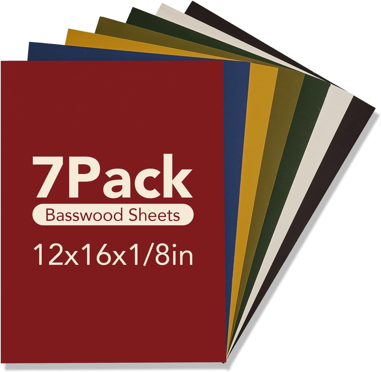 ROBOTIME 7-Pack Double-Sided Colored 1/8" Plywood Sheets - 12 x 16 x 1/8 Inch - Roller-Coated Solid Color 3mm Craft Wood Sheets for Laser Cutting - Assorted Colors - WB123