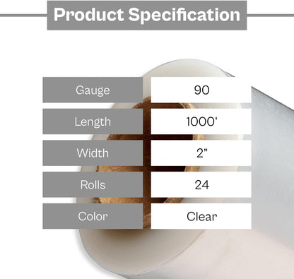 PSBM Mini Stretch Wrap with Handle, 24 Pack, 2 Inch x 1000 Feet, 90 Gauge, Clear, Small Plastic Cling Film for Pallets Moving Storing