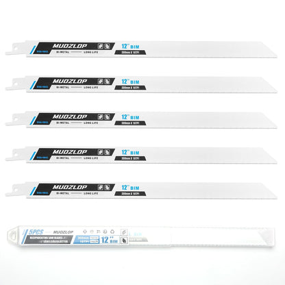 5 Pack 12 inch Reciprocating Saw Blades Set,18 TPI High Carbon Saw Blades, Metal Saw Blades with Organizer Case (5, 18TPI/300mm)