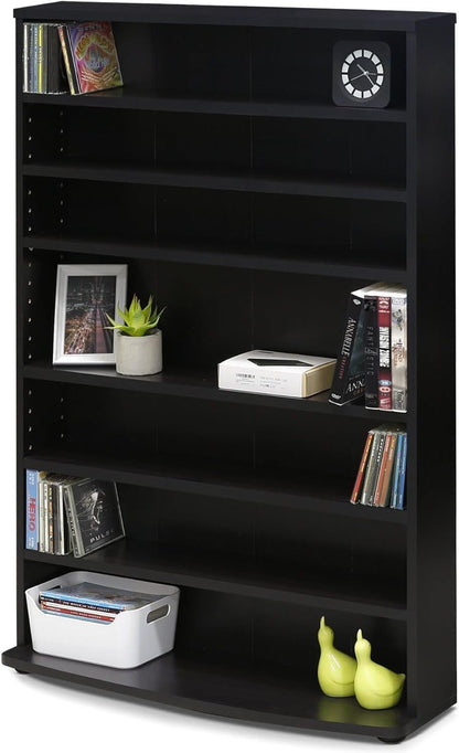 Adjustable Shelves Multimedia Storage Tower Rack with Spacious Media Organization, Durable Design, Versatile Rack for DVDs, CDs, Games, and More Espresso/6 Tier