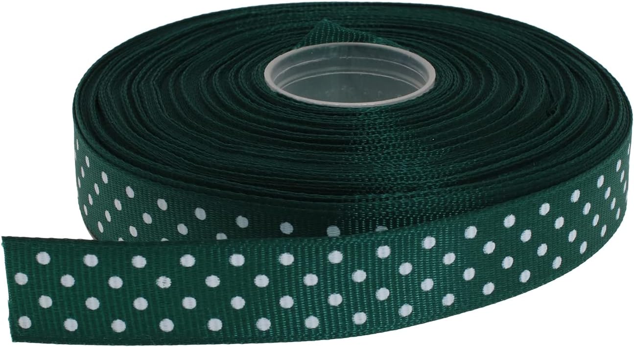 Polka Dot Grosgrain Ribbon 25 Yard Each Roll 100% Polyester (5/8", Dark Green) - Crafty Corner