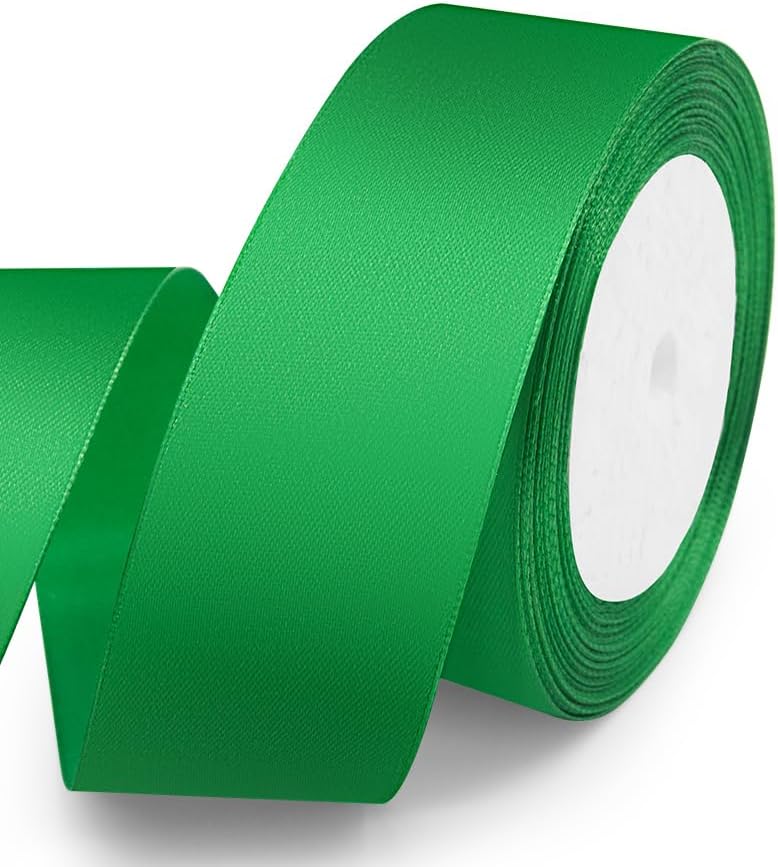 KMER LIFE Green Ribbon 1-1/2 Inches x 25 Yards Satin Ribbons Perfect for Halloween, Wreath, Corset, Floral, Floral Arrangement, Christmas, Wedding Party Decoration, Bow Making & Other Projects - Crafty Corner