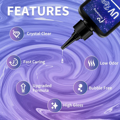 UV Resin Kit 200g with UV Light, Hard Type UV Resin Kit, Upgraded Formula & Crystal Clear UV Resin for Jewlery Making, 100g*2 Resin UV Kit with Light for Earring, Pendant, DIY