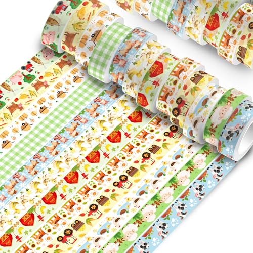 12 Pcs Farm Animals Washi Tape Farm Animals Masking Tape Decorations Farmhouse Cow Sheep Pig Ducks Decorative Paper Sticker for Vintage Journals (12 Count)