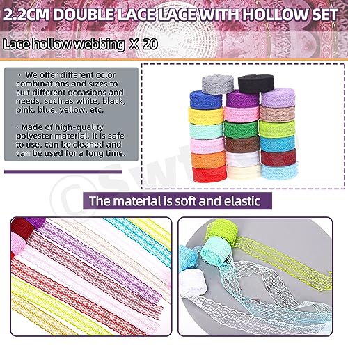 20 Rolls of 2.2cm x 10 Yards Colorful Lace Ribbon (600 Foot)