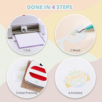 HTVRONT Boho HTV Vinyl Bundle - 12 Pack 12" × 3FT Heat Transfer Vinyl for T Shirts, Pastel Iron on Vinyl Compatible with Cricut Cutting Machine, Easy to Use HTV with 12 Macarons Color