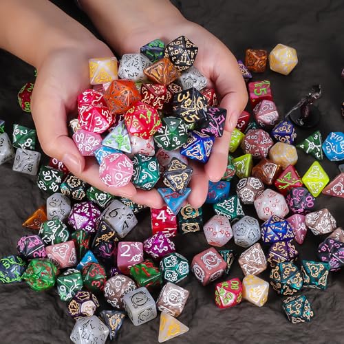 Polyhedral Dice with Engraved Designs & Drawstring Pouch (182 Count)
