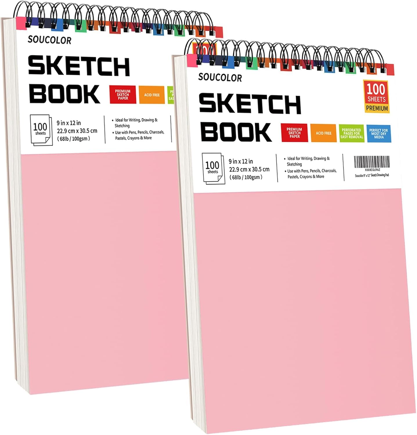 Art Supply Set - Sketching & Drawing Kit, Sketchbook Art Paper for Beginner Artists, Soucolor 9" x 12" Sketch Book, 2-Pack 100 Sheets Spiral Bound Sketchbook, Acid Free - Crafty Corner