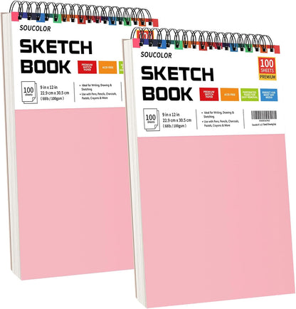 Art Supply Set - Sketching & Drawing Kit, Sketchbook Art Paper for Beginner Artists, Soucolor 9" x 12" Sketch Book, 2-Pack 100 Sheets Spiral Bound Sketchbook, Acid Free - Crafty Corner