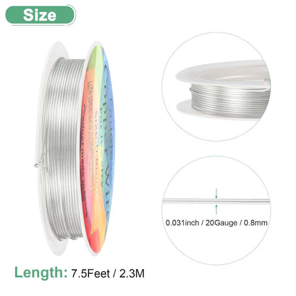 0.8 mm/20 Gauge Copper Wire for Jewelry Making, 7.5FT Copper Beading Craft Wire for Jewelry/Weaving/DIY Crafting/Planting, Color-Retaining [2.3 M, Bright Silver]