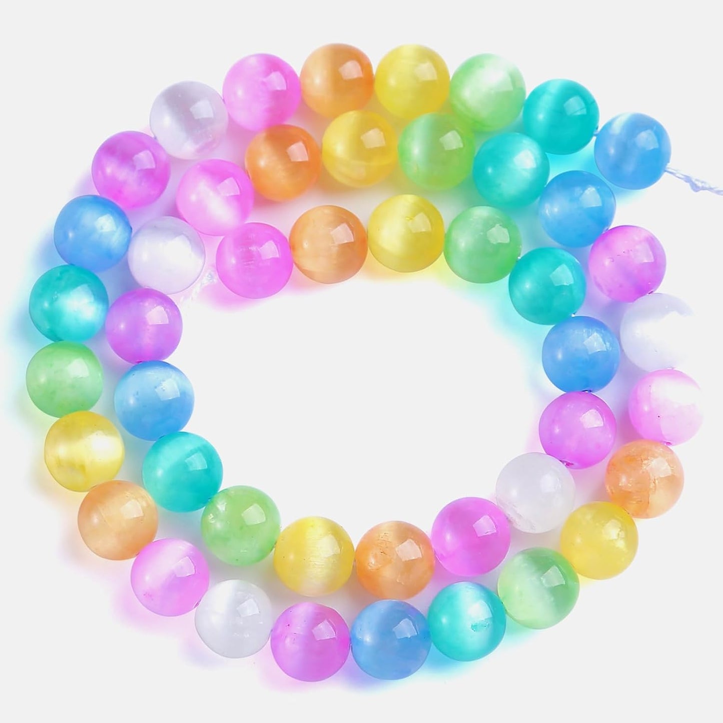 8MM 90pcs Mixed Color Selenite Gypsum Beads Natural Stone Round Loose Beads for Jewelry Making DIY Bracelet Necklace 2 Strands 32"
