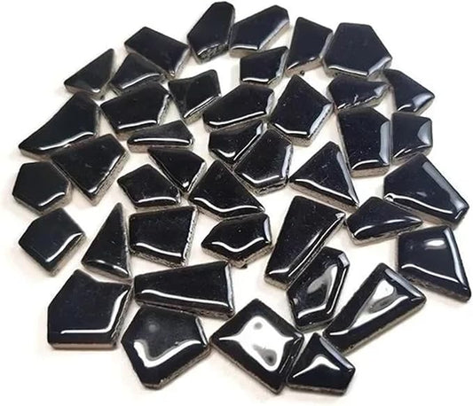 Mosaic Tiles 200g/7.05oz(Approx. 155-170pcs) Porcelain Mosaic Tiles 1-2.5cm 0.4mm Thickness Ceramic Mosaic Stones DIY Mosaic Craft Material(Black)