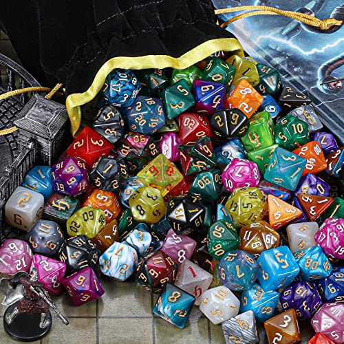 Polyhedral Role Playing Dice with Drawstring Storage Pouch (182 Count)