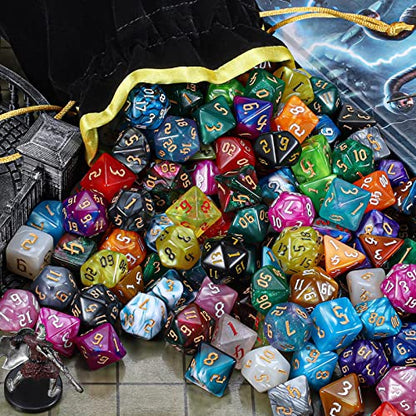 Polyhedral Role Playing Dice with Drawstring Storage Pouch (182 Count)