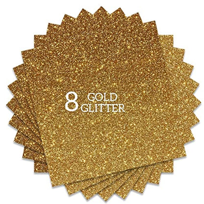 Gold Glitter HTV Heat Transfer Vinyl Bundle 8 sheets