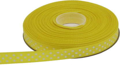 Polka Dot Grosgrain Ribbon 25 Yard Each Roll 100% Polyester (3/8", Yellow) - Crafty Corner