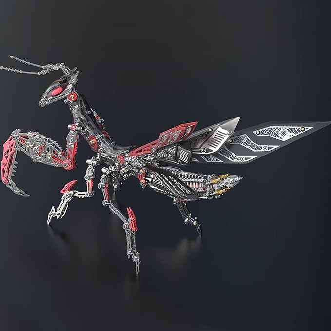 Metalkitor 3D Metal Puzzles for Adults, Giant Mantis Model Kit - Steampunk DIY Ornament - Assembly Jigsaw Crafts Brain Teaser - Perfect Room Decor and Gift Choice(1200+PCS, Black Red) (Black Red)