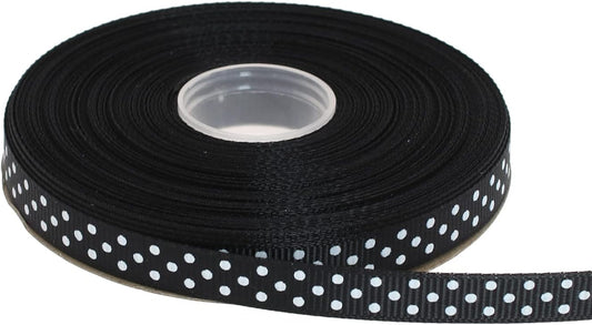 Polka Dot Grosgrain Ribbon 25 Yard Each Roll 100% Polyester (3/8", Black) - Crafty Corner