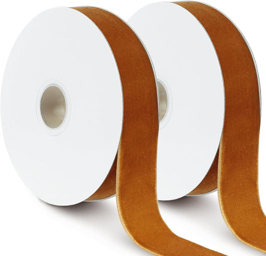 Khaki Velvet Ribbon, 1 Inch x 20 Yards Single Faced Khaki Ribbon for Gift Wrapping, Bow Making, Christmas Tree Decorations, Wreath Making and DIY Crafts (10 Yards Each Roll) - Crafty Corner