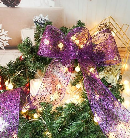 Sparkling Glitter Mesh Wired Ribbon 4" x 10 Yards Purple for Christmas Home Decor Bow Gift Wrapping DIY Crafts Wreath (30 Foot)