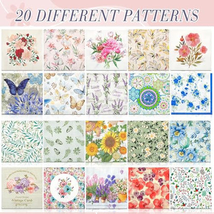 20 Pack Decoupage Napkins Floral Cocktail Decorative Paper Napkins (20 Count)