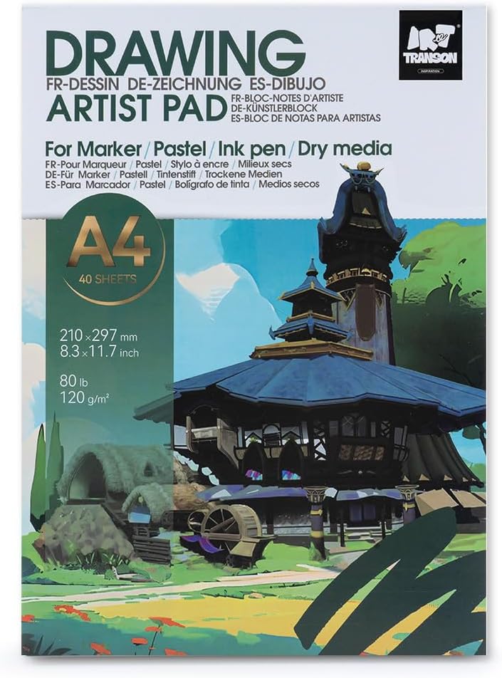 TRANSON Artist Mix Media Sketchbook Marker Pad, 8.3”x11.7” 40 Sheets A4 Art Papers, 80lb/120gsm for Painting, Drawing and Sketching - Crafty Corner