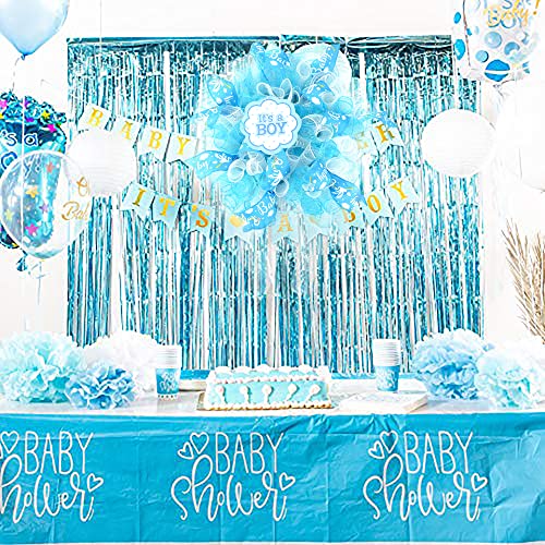 Baby Boy 2.5 Inch Burlap Wired Ribbon for Baby Shower (30 Foot)