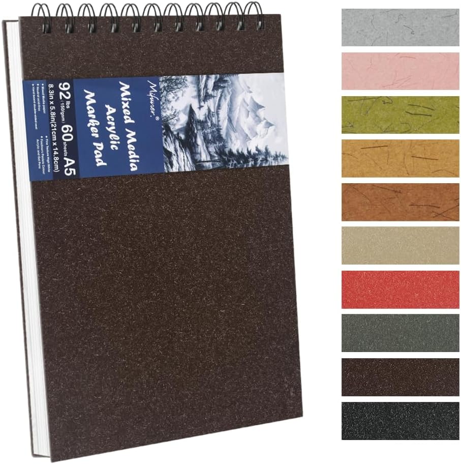 8.3x5.8 Sketch Book, Top Spiral Bound Sketch Pad, 60sheets 92lb/150gsm Bright White Paper, Acid-Free Mixed Media Paper for Painting, Dawing & Art Supplies. B-DarkCoffee - Crafty Corner