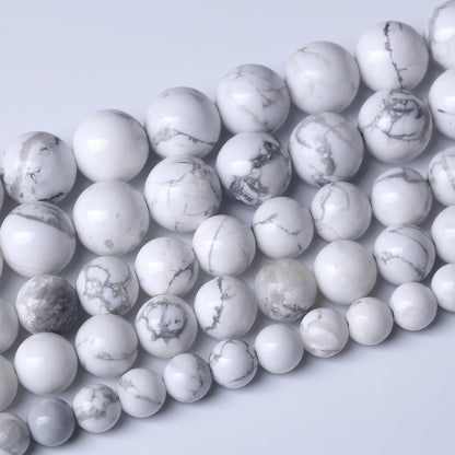 60pcs 6mm AAA Natural Stone Beads White Howlite Turquoises Round Loose Beads for Jewelry Making DIY Bracelet (White Howlite Turquoises, 6mm)
