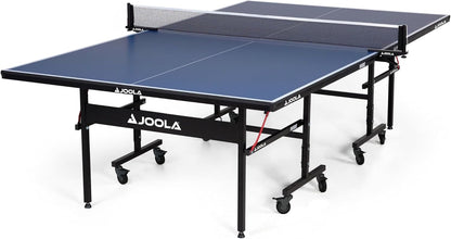 JOOLA Inside Professional MDF Indoor Ping Pong Table with Quick Clamp Table Tennis Net and Post Set - 10 Minute Easy Assembly - Tournament Quality - Foldable with Single Player Playback Mode