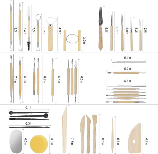 Yagugu Pottery Supplies Clay Tools for Sculpting, 39Pcs Basic Wood Ceramics Carving Polymer Clay Tool Supplies kit Supplies for Kids Adults and Artists Modeling Shaping Building for Art&Craft Gifts