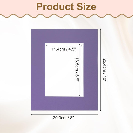 Picture Mats, 8 x 10 for 5 x 7 Pictures Acid Free White Core Bevel Cut Frame Mattes for Display Art Measuring, Purple
