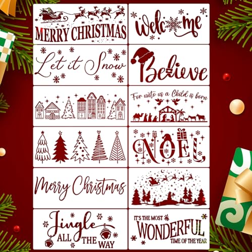 Christmas Doormat Stencils Christmas Stencils for Crafts Reusable (12 Count)