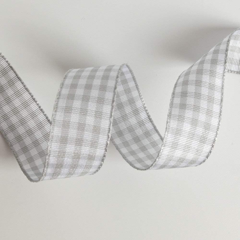 Gingham Ribbon - Gray and White, 25 Yards Each Roll, 100% Polyester (5/8") - Crafty Corner