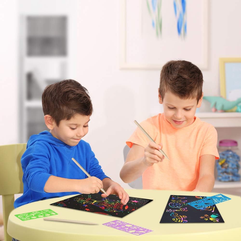 FUNNYB&G Rainbow Scratch Paper Art for Kids - 100 Pcs Magic Rainbow Scratch Paper Off Set Scratch Easter Crafts Arts Supplies Kits Pads Sheets for Party Games Halloween Christmas Birthday Gifts