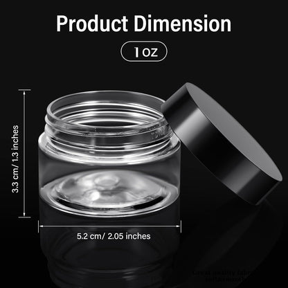 SATINIOR 12 Pack 1 oz Plastic Container Jars with Lids Round Clear Travel Cosmetic Container Jars for Toiletries, Lotion, Cream, Ointments, Makeup, Rhinestone, Samples, Kitchen Storage, Black