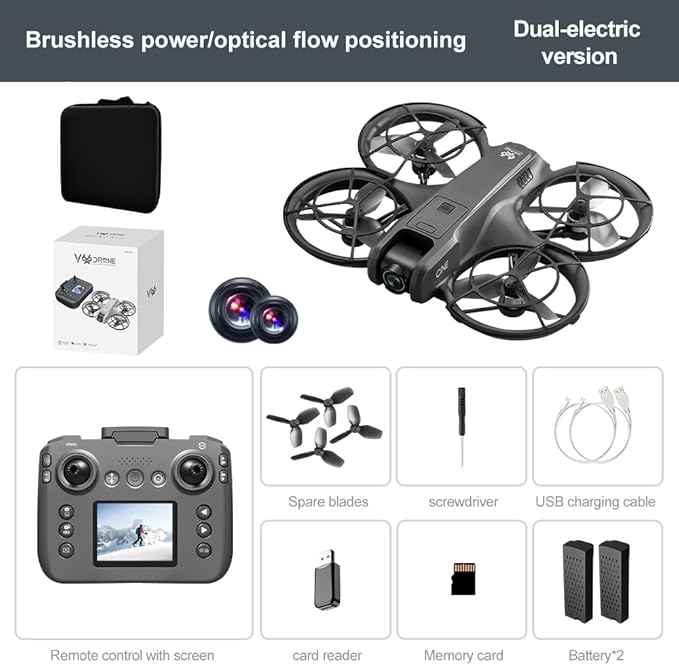 RC Drone with Screen Display Remote Control, Propeller Guard, Dual Camera, Speed Adjustment, Altitude Hold, One-Key Takeoff, 3D Flips, 2 Batteries, Helicopter Airplane, Hovering, Brushless Motor, APP Control, LED Lights, for Adult Beginners FPV Quadcop...